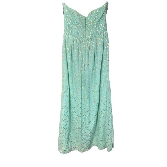 NWT Shoshanna Jennifer Aqua Gold Strapless Maxi A-line Formal SILK Dress sz 4 - Picture 6 of 13